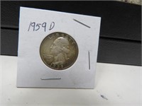90% Silver 1959 D Washington Quarter Tonning VG