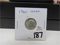 90 % Silver 1963 Roosevelt Dime ms 60