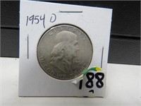 90 % Silver 1954 D Franklin  Half Dollar