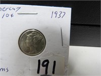 1937 Mercury Dime  f 90 % Silver