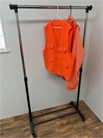 Hunter Orange Vest and Raincoat, Coat Rack
