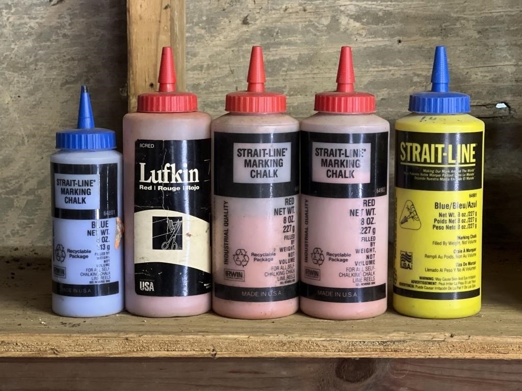 5 Bottles of marking chalk, red and blue