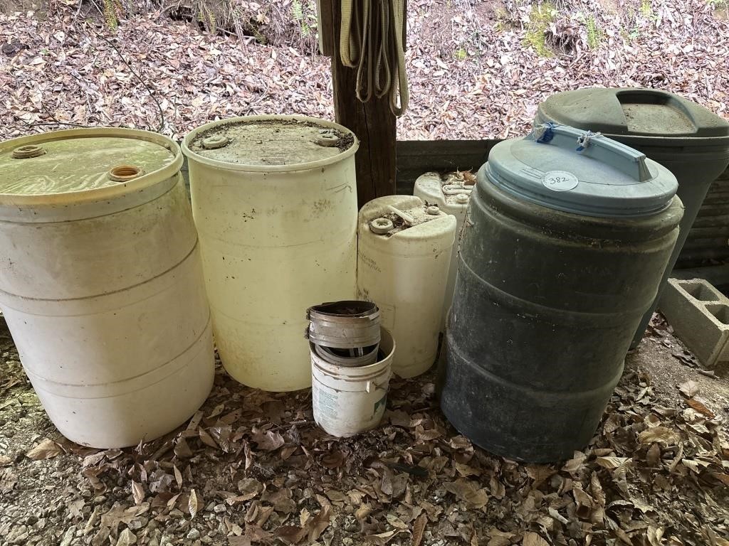 50 gal barrels, trash can, etc