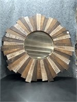 Wood Pie Sun Flower Wall Mirror with Hanging