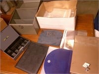cash box, sleeves, metal file box