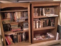 2 wood shelves and books
