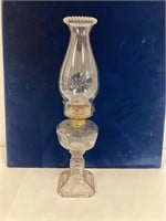 Coil Oil lamp. Square clear base. 15.5” tall.