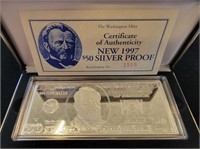 1997 4ozt Silver .999 Bar $50 Grant