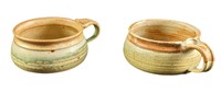 Two Handmade Glazed Pottery Cups Bowls