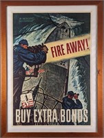 Original Vintage Framed WWII Fire Away U.S.S. Dora