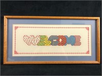 Vintage Wooden Framed Cross Stitch Welcome Sign Ho