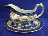 Booths Real Old Willow Gravy Boat & Under Plate