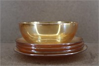 Vtg 1920's Small Carnival Glass Bowl & Plates