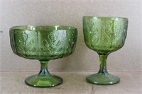 Vtg 1975 FTD Oak Leaf Green Glass Pedestal Bowl+