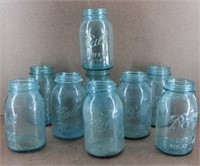 9 Vintage 1923-1933 Blue Ball Mason Jars