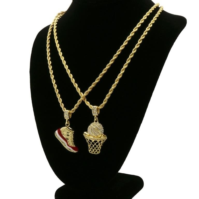 Iced Cubic-Zirconia Basketball & Shoes Pendant