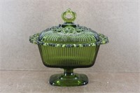 Vtg Edge Indiana Glass Ribbed Footed Candy Dish