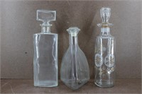 3 Vtg Glass Decanter Bottles