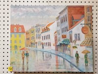 Oil on Canvas Painting of European Street