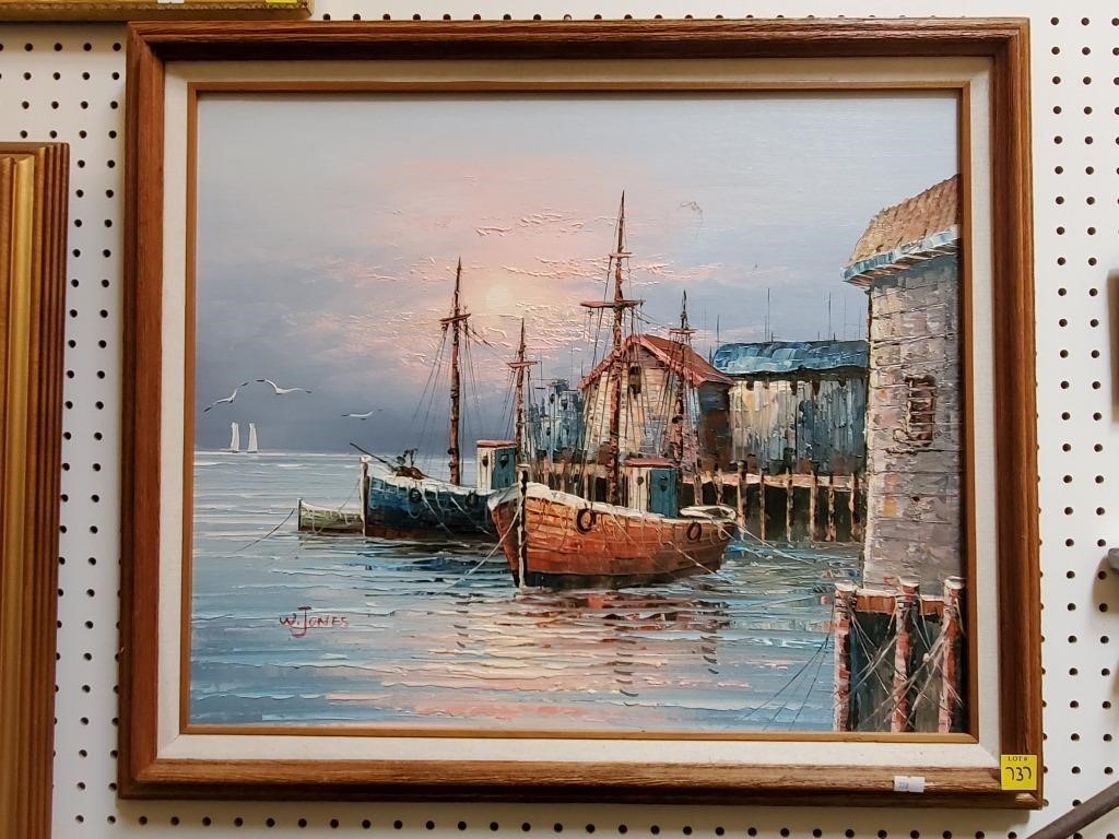 Oil on Canvas Painting of Harbor