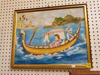 Italian Boat Cruise Painting in Gold Frame