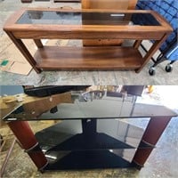 Wood table with glass top, 57" Width