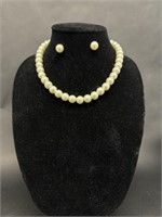 Faux Pearl Choker Necklace and Earrings