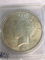 US 1924 AU Peace Silver Dollar