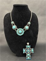 Faux Turquoise Statement Necklace and Pendant