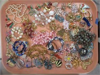 Assorted Costume Jewelry. Pins, Bracelets, Earrin+
