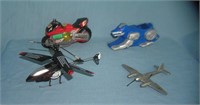 Group of classic toys inc. motorcycle, helicopter,