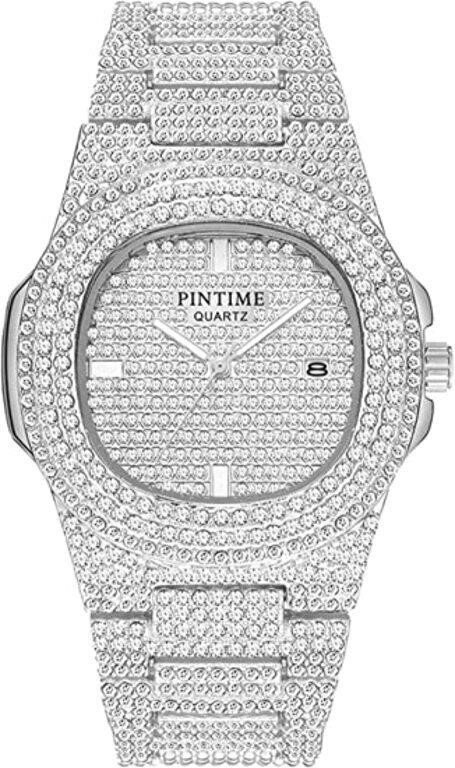Full Diamond Watch Silver Fashion Quartz Movement