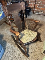 Vintage Pressed Back Wooden Rocking Chair