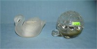 Pair of glass figural swan and turtle candle holde