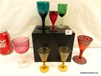 7 Very Early Antique Coloured Liquer Glasses