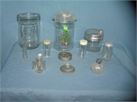 Group of vintage misc. glass bottles and lids