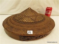 Ornate Vintage Chinese Bamboo & Rattan Hat