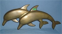 Solid Brass swimming dolphins wall decoration