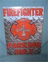 Firefighter Parking Only style advertising sign