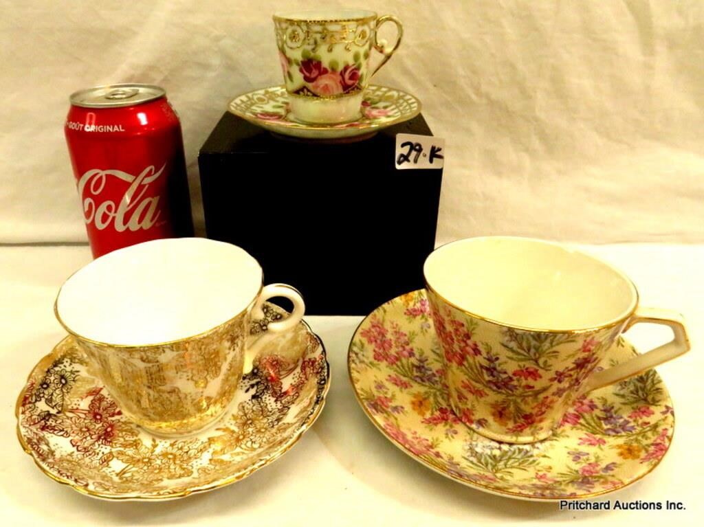 3 China Tea Cups & Saucers