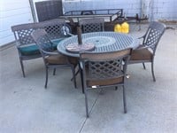 4 Chair 54” Round Metal Patio Set W/Bench