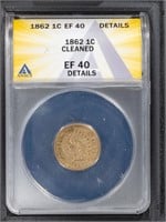 1862 1C Indian Cent ANACS EF40