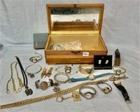 Costume Jewellery , Watches & Wooden Box Lot