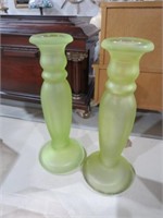 2PC ANCHOR HOCKING GREEN PRESSED GLASS C HOLDERS