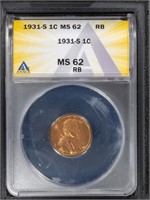 1931-S 1C Lincoln Wheat ANACS MS62RB
