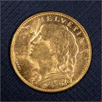 1913-B GOLD 10 FRANC  Switzerland AGW .933