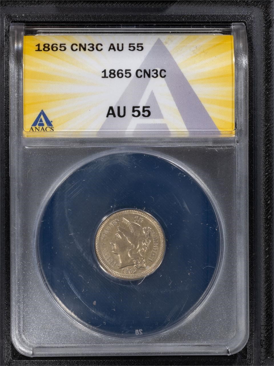 1865 3CN Three Cent Nickel ANACS AU55