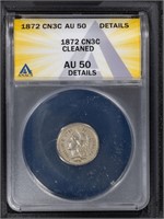 1872 3CN Three Cent Nickel ANACS AU50