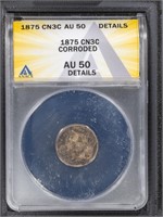 1875 3CN Three Cent Nickel ANACS AU50