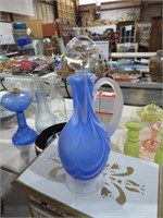 BLUE SWIRL ART GLASS CRUET WITH STOPPER